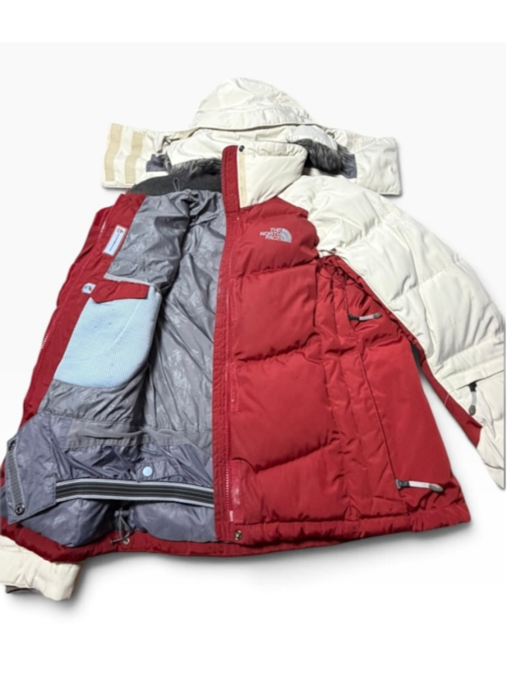 The North Face 600 Down Ski Jacket Fur Hood Burgundy White Vintage Puffer S - Picture 6 of 11